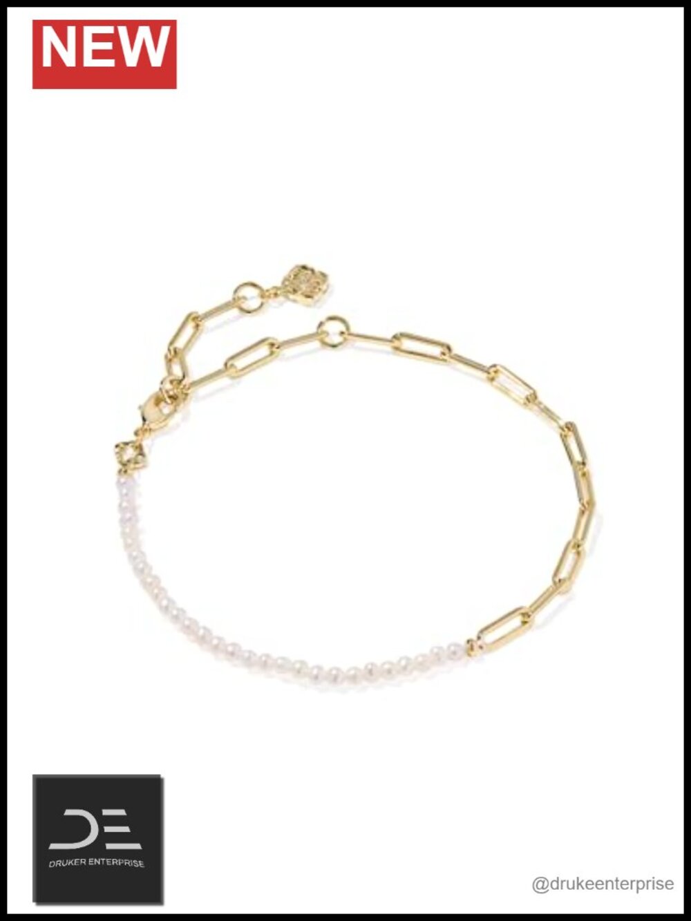 Gold Plated Brass Half Chain Pearl Bracelet for Women Stacking Jewelry